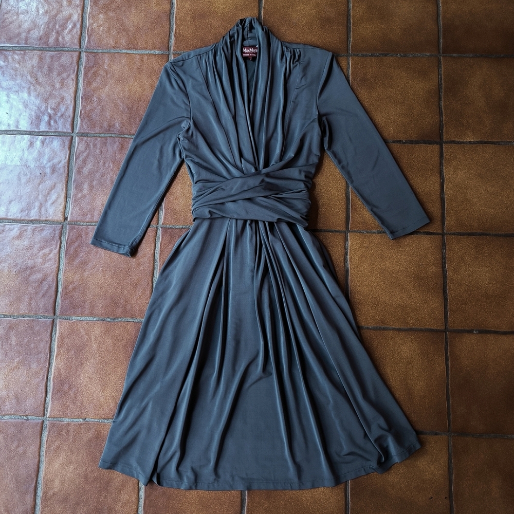 MaxMara Charcoal Gray Wrap-Style Midi Dress